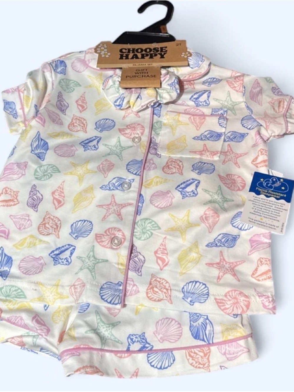 Kids Pastel Seashell Short Pajama Set